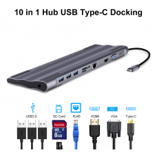 Docking Station pentru MacBook  MinTech TC1001 USB Type-C 10 in 1, 3 x USB 3.0, 1 USB Type-C, Port 4K HDMI, 1080P VGA, RJ45 Gigabit Ethernet, SD TF card, SD Audio